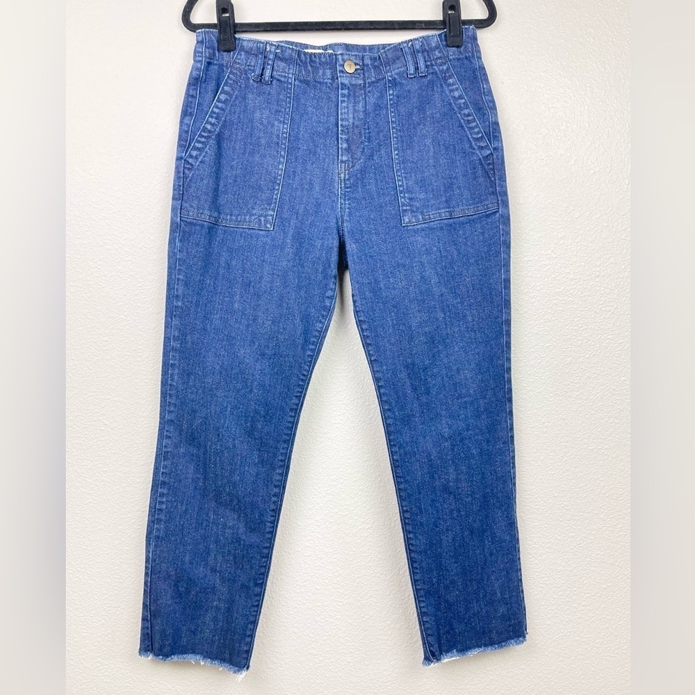 Anthropologie Pilcro Women's 29 Dark Wash Rigid Denim Raw Hem Jeans High Rise
